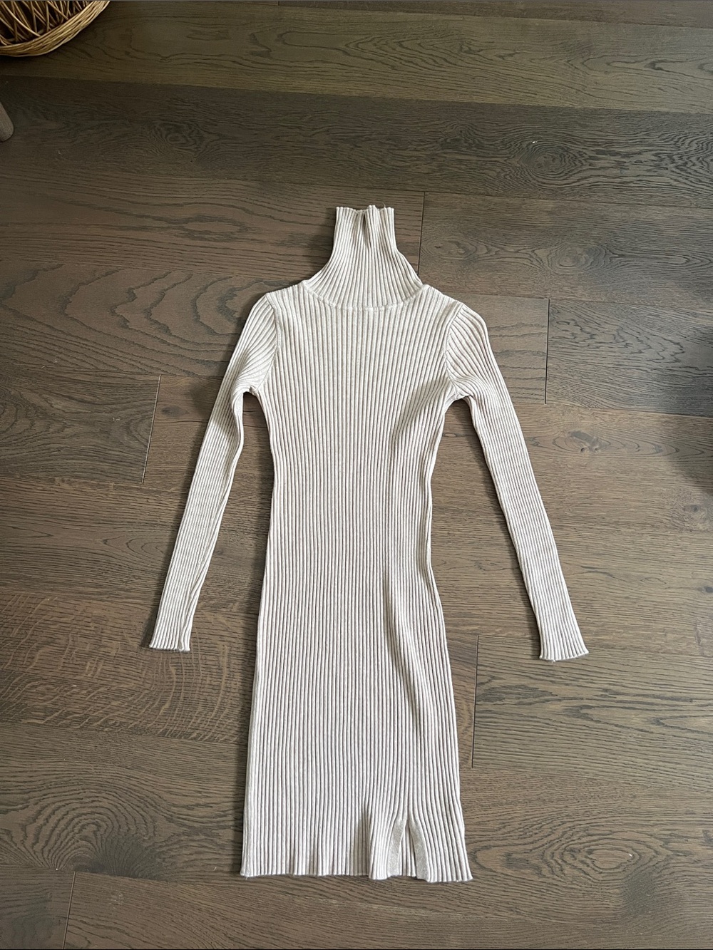 SHEIN Cream Ribbed Turtleneck Long Sleeve Midi Dress
